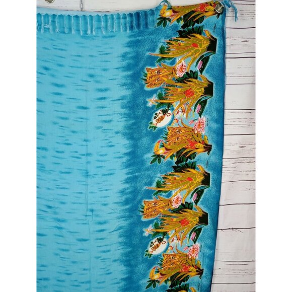 Caribbean Soul Tropical‎ Blue Sarong With Floral Print With Fringe Accents - Picture 5 of 11